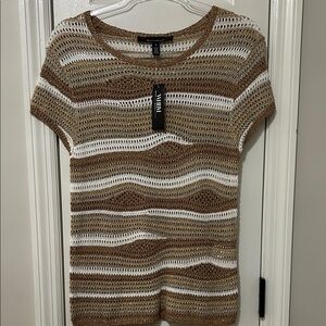White House Black Market Metallic Short Sleeve Knit Top